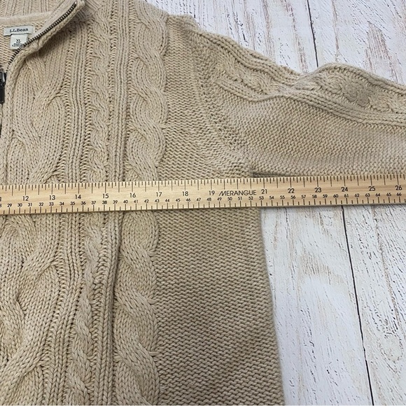 L.L. Bean Women's Beige Cable Knit Zip-Up Sweater - Picture 7 of 9